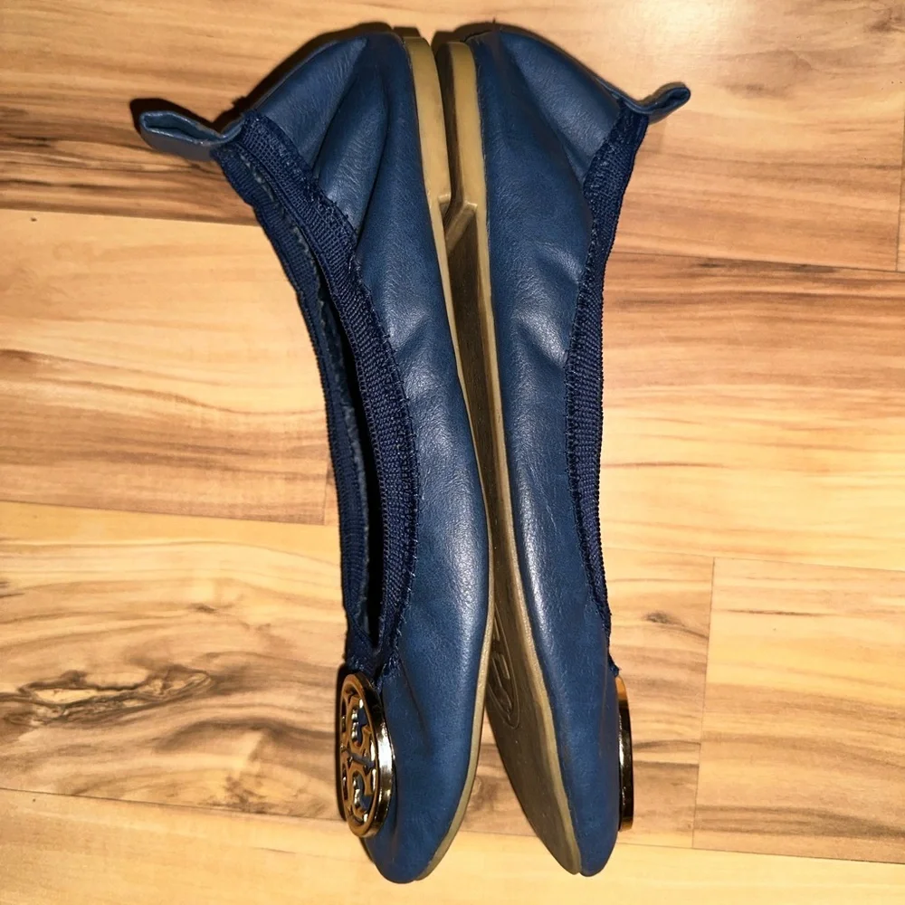 Tory Burch Navy Flats with Gold Emblem